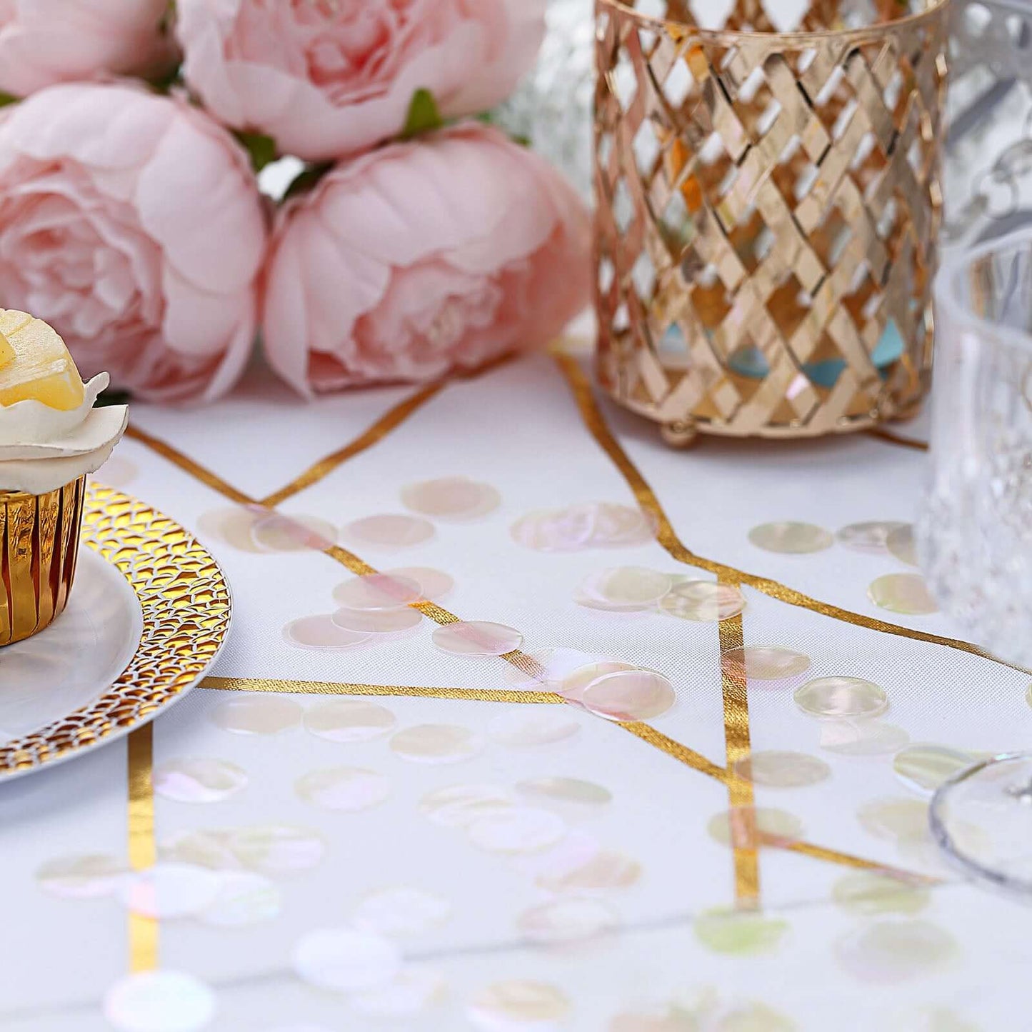 Metallic Round Party Confetti 18G Bag Iridescent Foil, Balloon Table Confetti Glitter Dots for Festive Weddings Baby Bridal Showers & Events - Linen Luxes