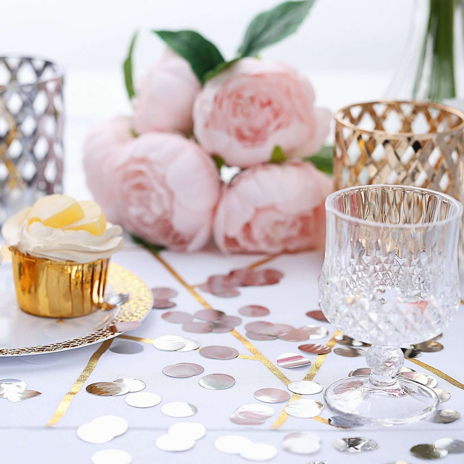 Metallic Round Party Confetti 18G Bag Silver Foil, Balloon Table Confetti Glitter Dots for Festive Weddings Baby Bridal Showers & Events - Linen Luxes