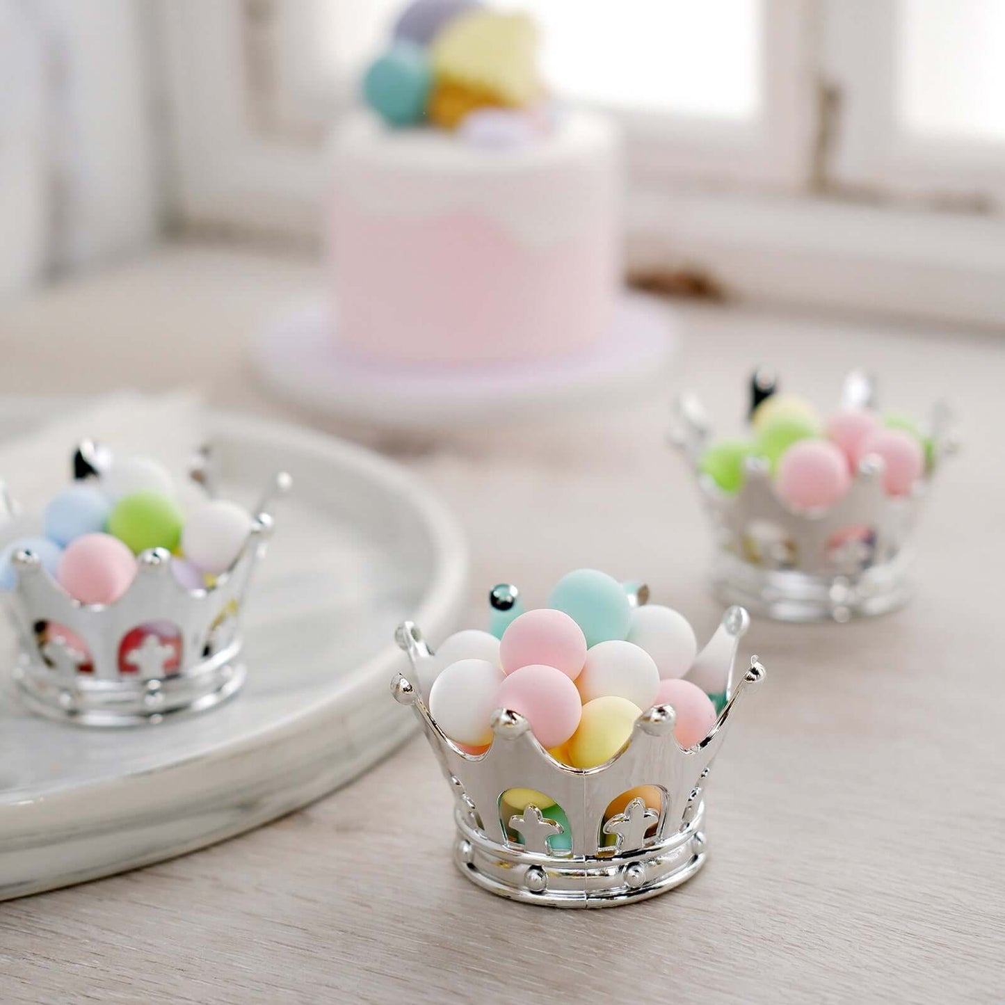 12-Pack Fillable Mini Crown Candy Container Silver - Regal Baby Shower Candy Treat Favor Containers 3"