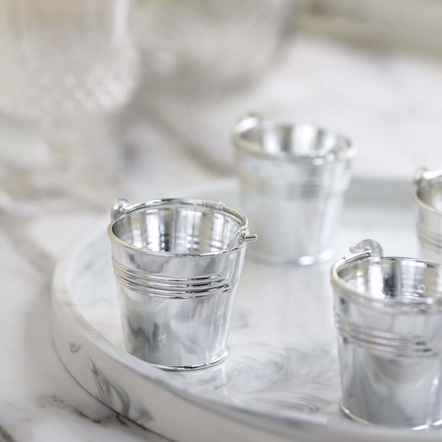 12 Pack 2" Silver Mini Planter Treat Party Favor Boxes, Small Pail Bucket Candy Container Gift Boxes