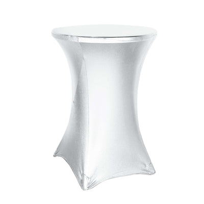 Metallic Spandex 30" Fitted Round Cocktail Table Cover Silver Highboy Tablecloth - Stretch Fit & Water-Resistant