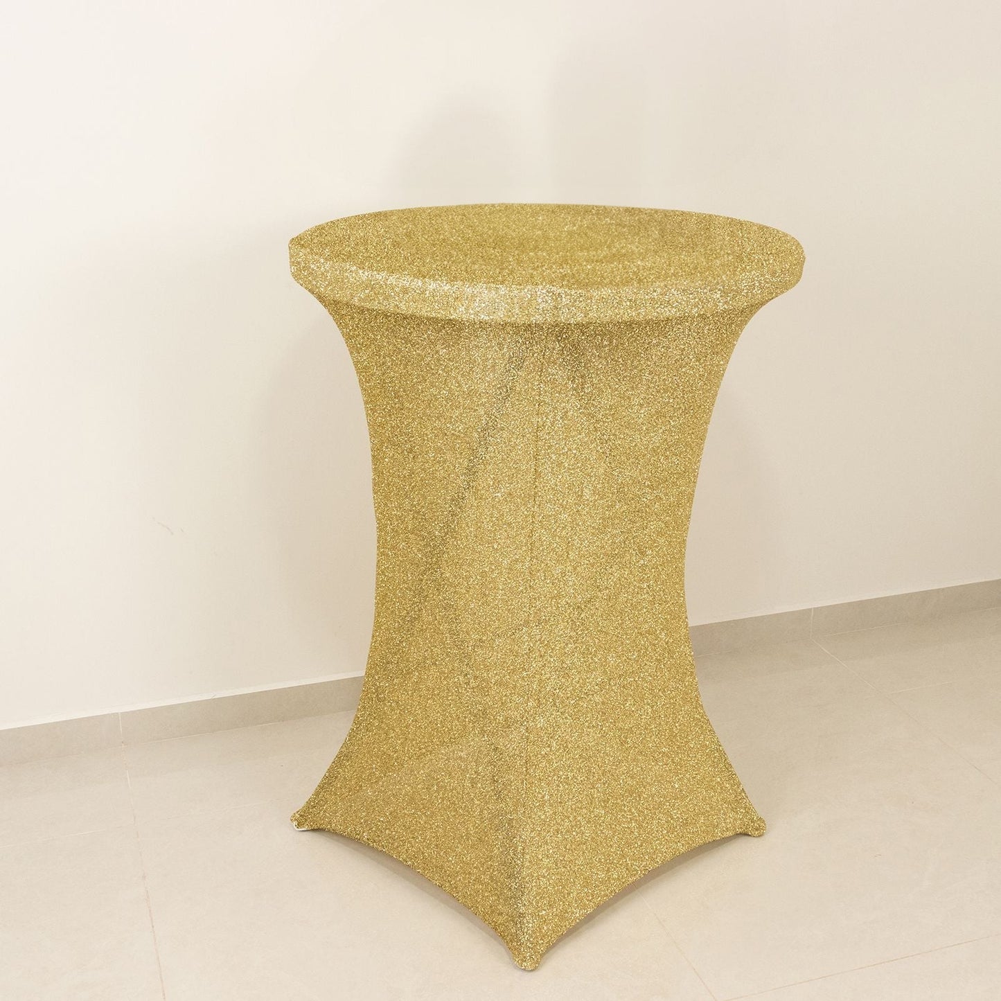 Metallic Spandex 36" Fitted Glitter Round Cocktail Table Cover Champagne - Stretch Fit for High Top Tables - Linen Luxes
