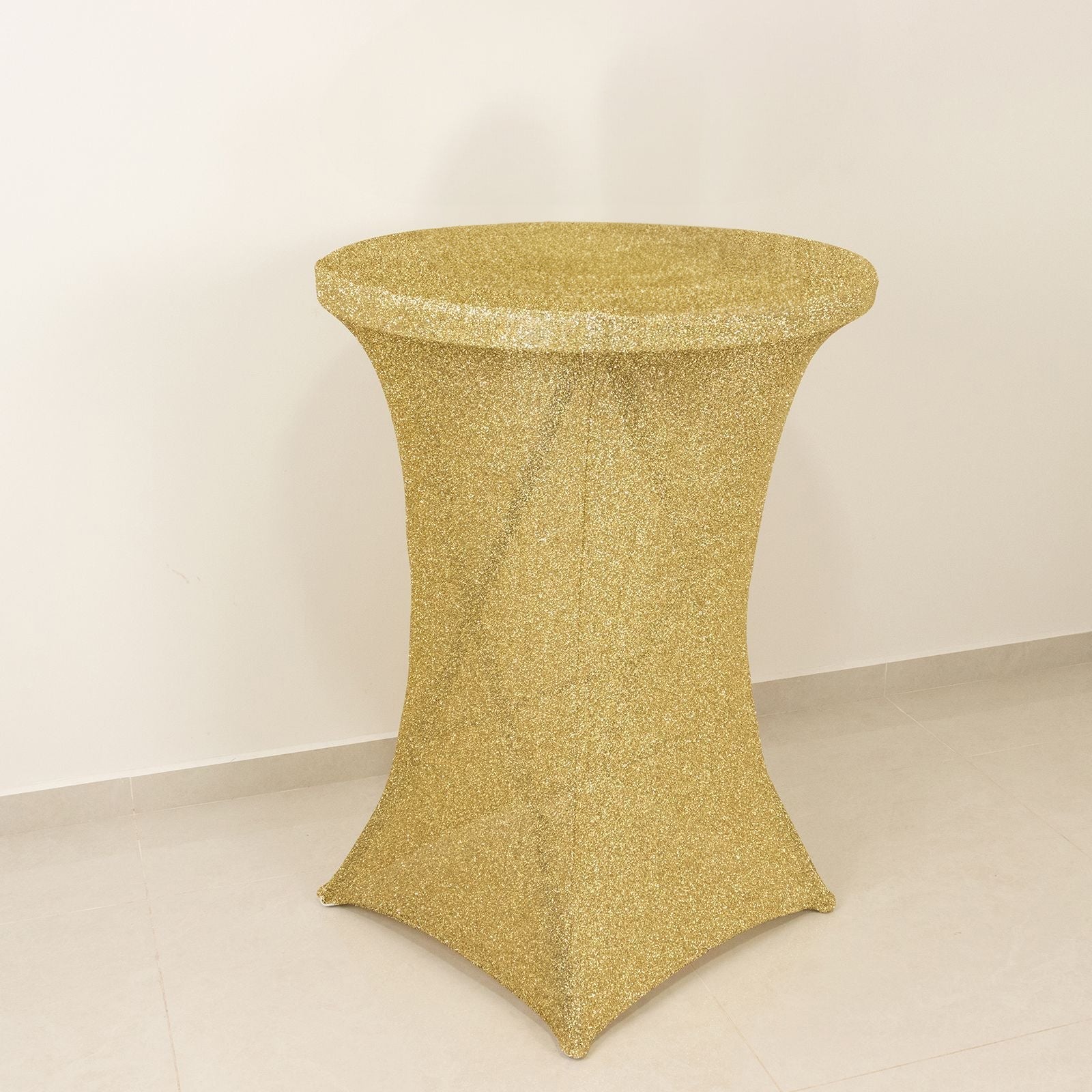 Metallic Spandex 36" Fitted Glitter Round Cocktail Table Cover Champagne - Stretch Fit for High Top Tables - Linen Luxes