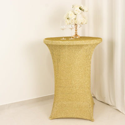 Metallic Spandex 36" Fitted Glitter Round Cocktail Table Cover Champagne - Stretch Fit for High Top Tables - Linen Luxes