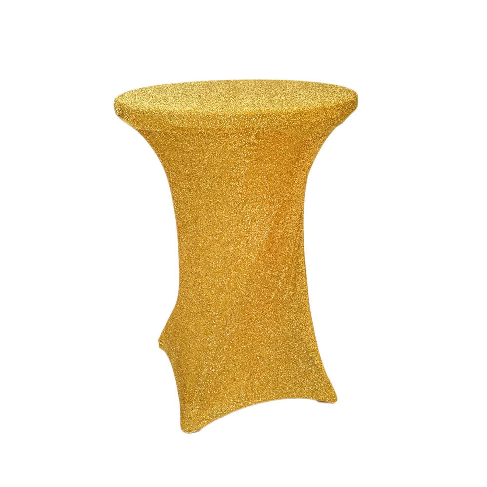 Metallic Spandex 36" Fitted Glitter Round Cocktail Table Cover Gold - Polished Stretch Fit for High Top Tables - Linen Luxes