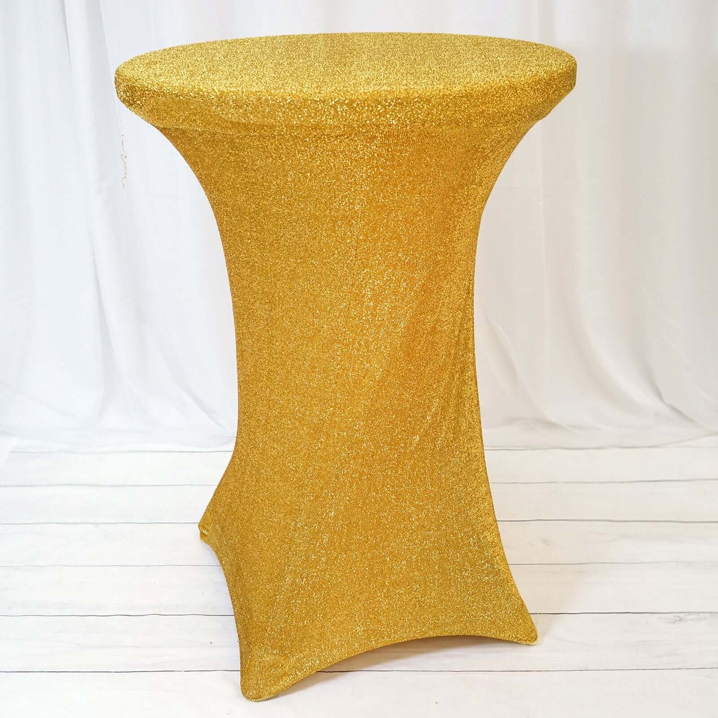 Metallic Spandex 36" Fitted Glitter Round Cocktail Table Cover Gold - Polished Stretch Fit for High Top Tables - Linen Luxes