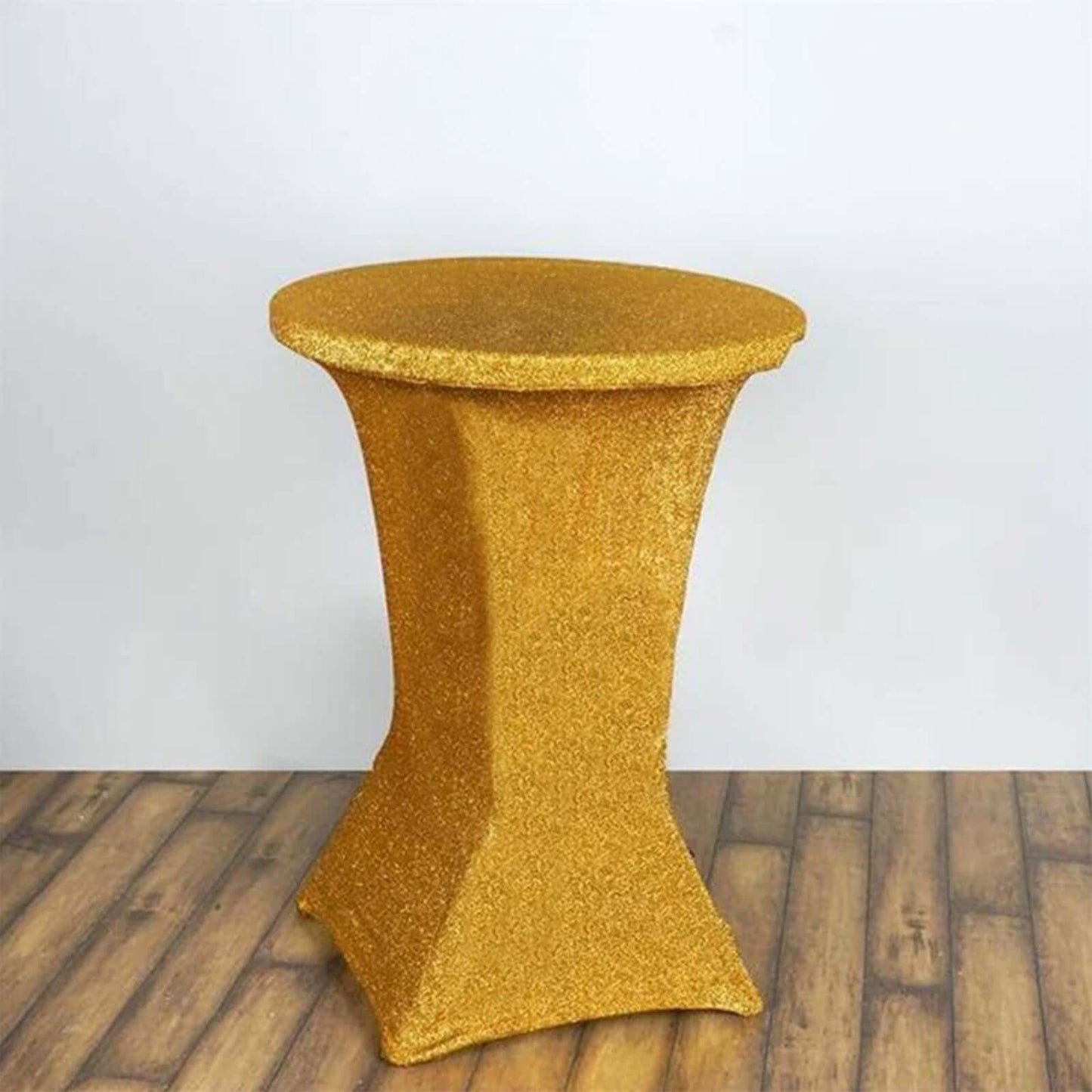 Metallic Spandex 36" Fitted Glitter Round Cocktail Table Cover Gold - Polished Stretch Fit for High Top Tables - Linen Luxes