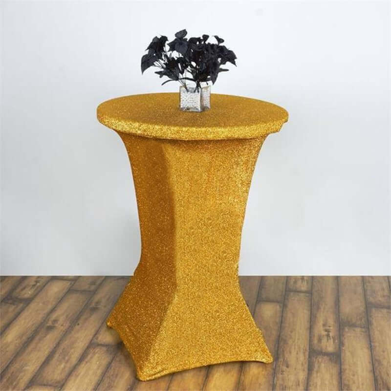 Metallic Spandex 36" Fitted Glitter Round Cocktail Table Cover Gold - Polished Stretch Fit for High Top Tables - Linen Luxes