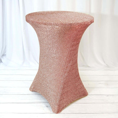 Metallic Spandex 36" Fitted Glitter Round Cocktail Table Cover Rose Gold - Stretch Fit for High Top Tables - Linen Luxes