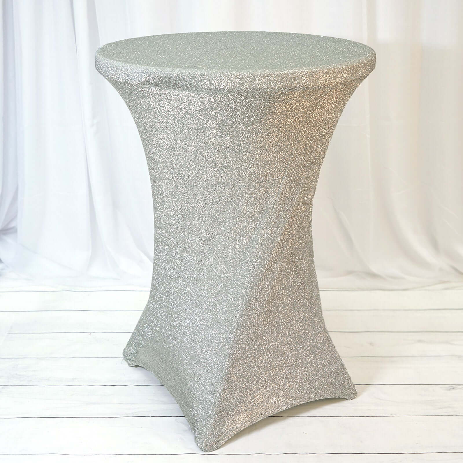 Metallic Spandex 36" Fitted Glitter Round Cocktail Table Cover Silver - Stretch Fit for High Top Tables - Linen Luxes