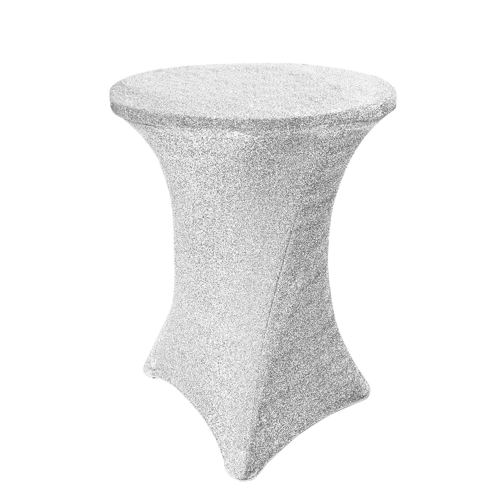Metallic Spandex 36" Fitted Glitter Round Cocktail Table Cover Silver - Stretch Fit for High Top Tables - Linen Luxes
