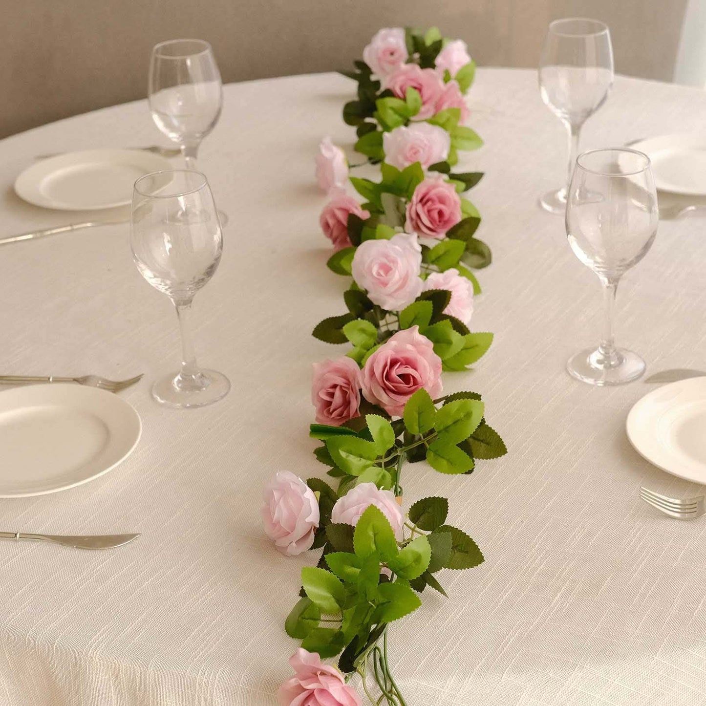 2 Pack 7ft Blush Dusty Rose Artificial Silk Flower Garland Mini Rose Vines with 26 Flower Heads