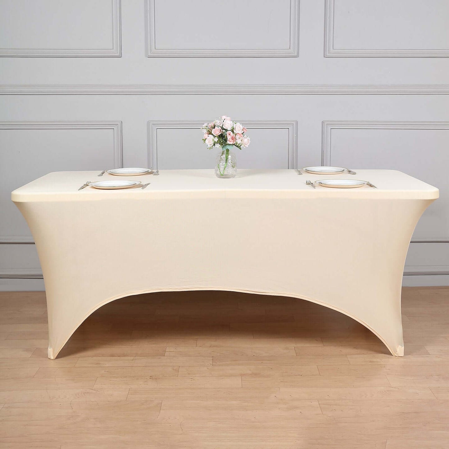 Stretch Spandex 96"x30" Rectangle Table Cover Beige - Durable Form-Fitting Tablecloth