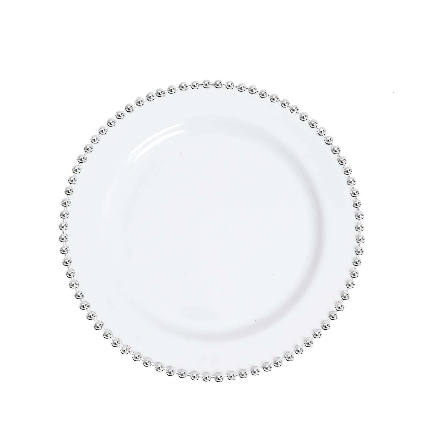 10-Pack White Plastic Dessert Plates â€“ 8" Round with Silver Beaded Rim, Disposable for Parties & Events