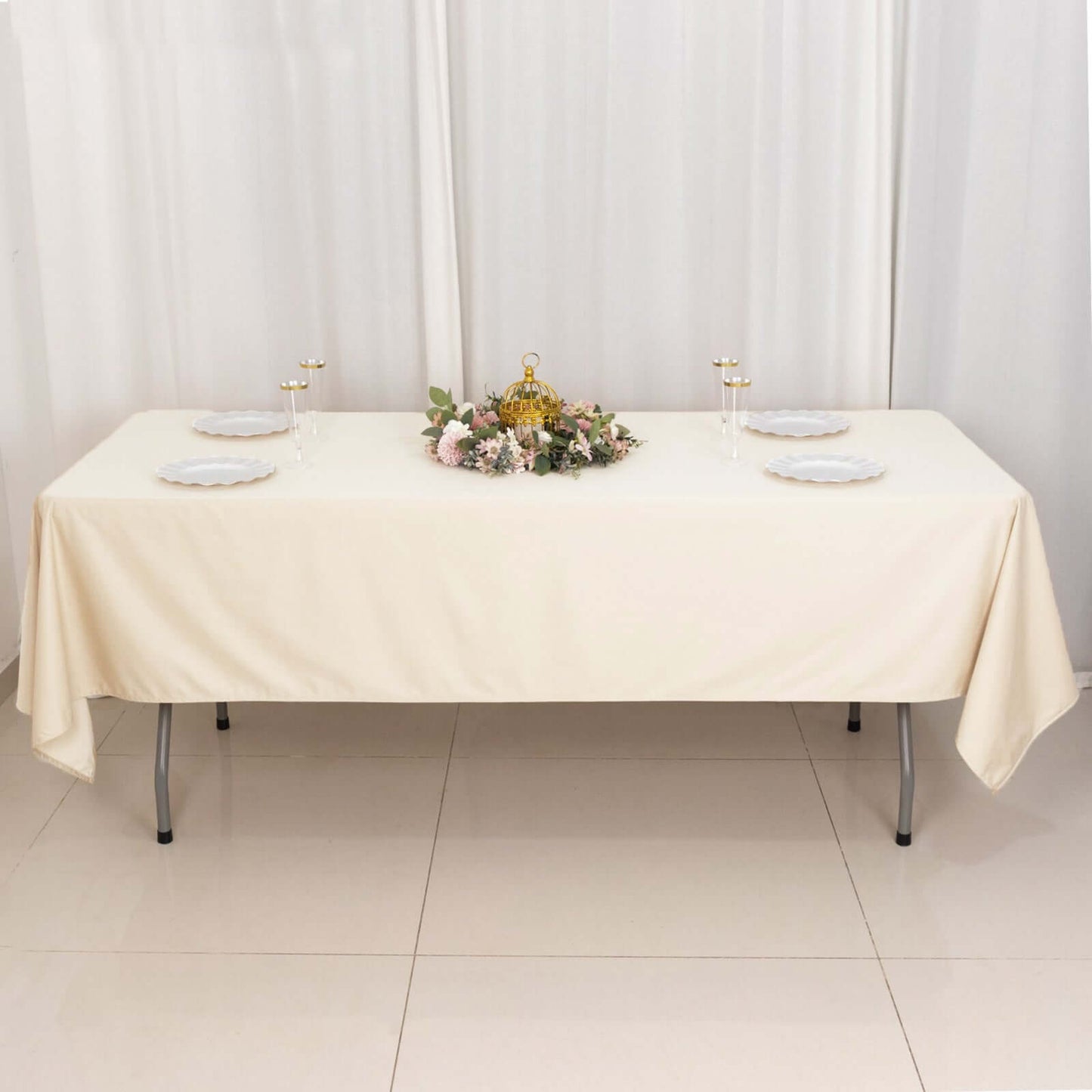 Scuba Rectangular 60"x102" Tablecloth Beige - Wrinkle Free & Stain Resistant Table Cover