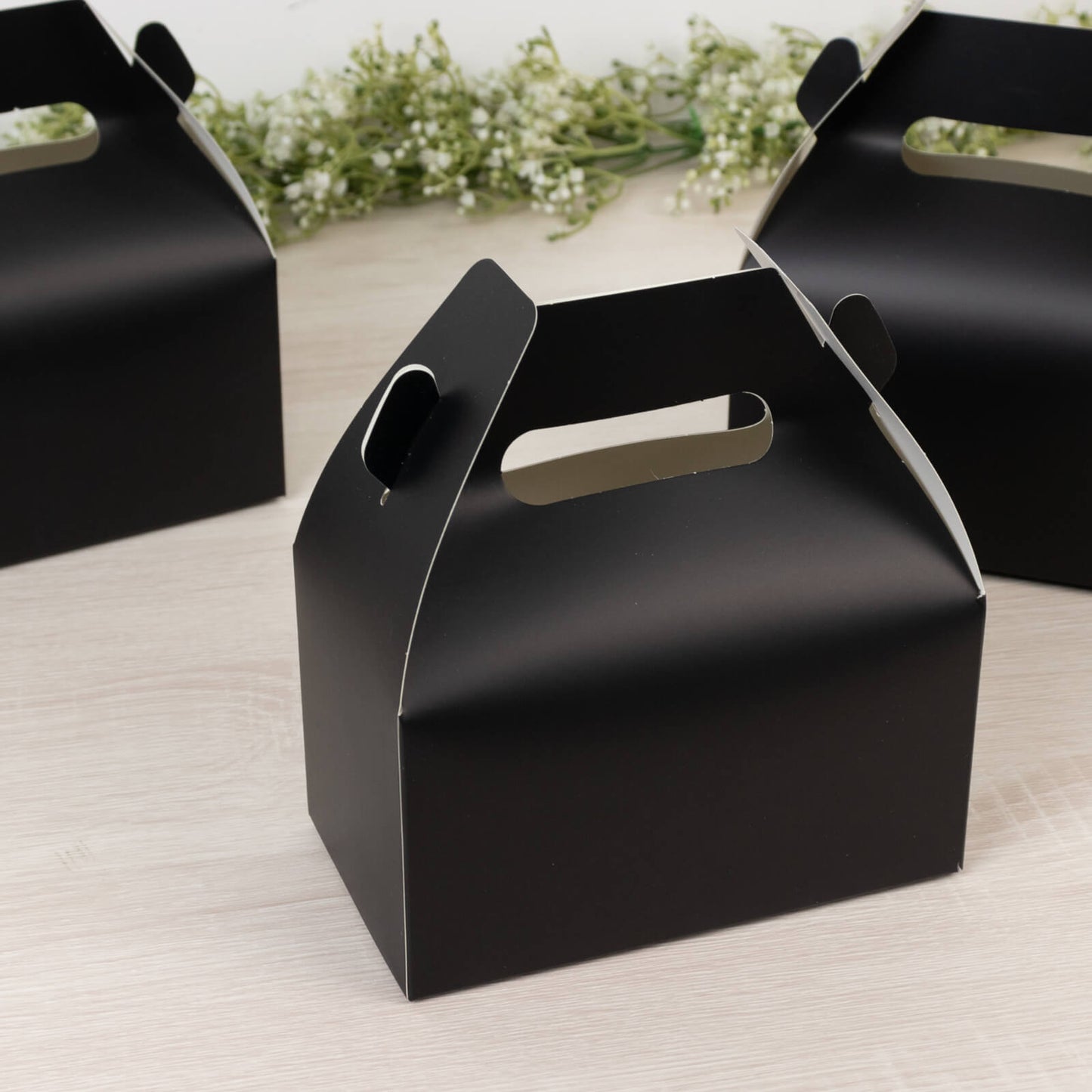 25 Pack Candy Gift Tote Gable Boxes, Matte Black Party Favor Treat Boxes - 6"x3.5"x7"