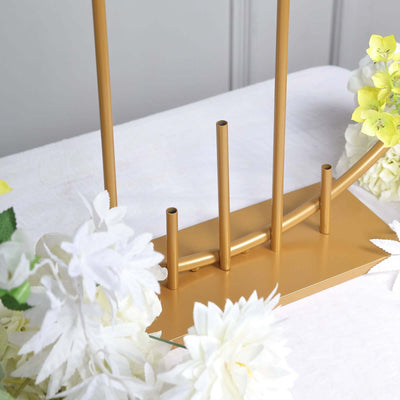 Round Floral Hoop Wedding Centerpiece Metal with Pillars Gold - Self-Standing Balloon Arch for Events 24"