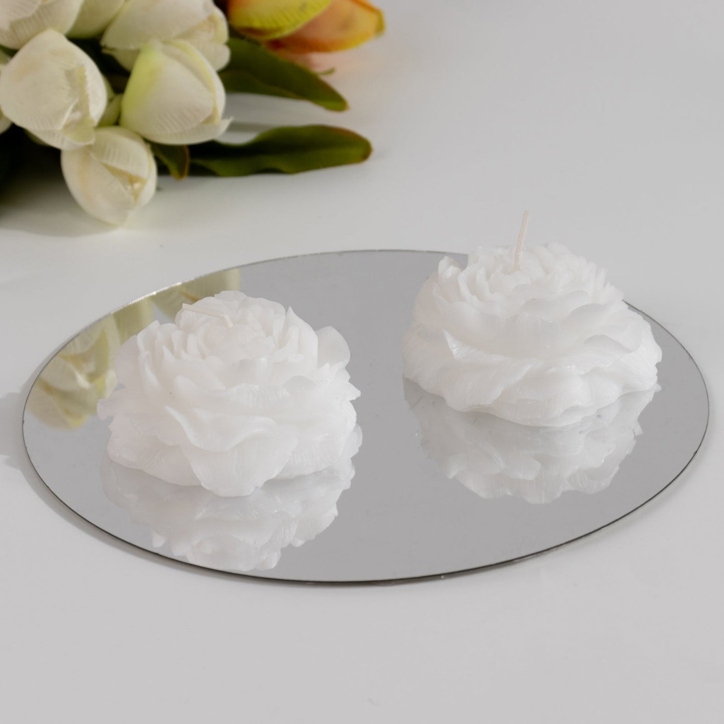 5-Pack Scented Candles Floating Peony Flower Design White Wax - Decorative Party Favors with Individual Gift Boxes & Ribbons 3"