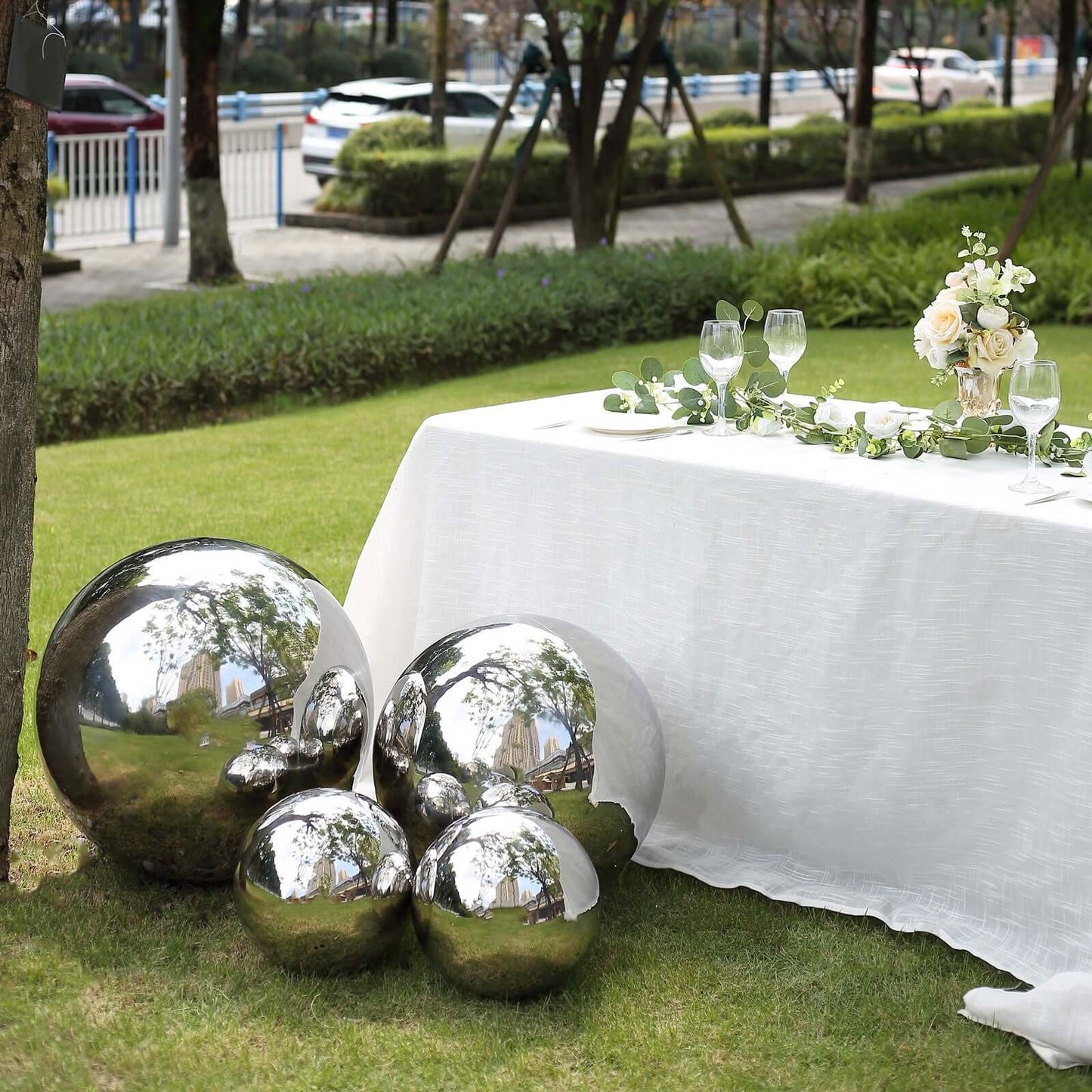 Gazing Globe Mirror Ball Reflective Hollow Stainless Steel Silver Sphere - Decorative Garden Display Ornament 22"