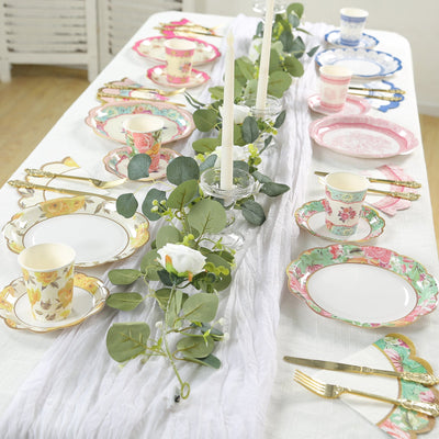 48-Pack Round Paper Cocktail Napkins with Vintage Floral Mixed Design and Scalloped Edges - Soft 2 Ply Disposable Napkins 6.25"x6.25"