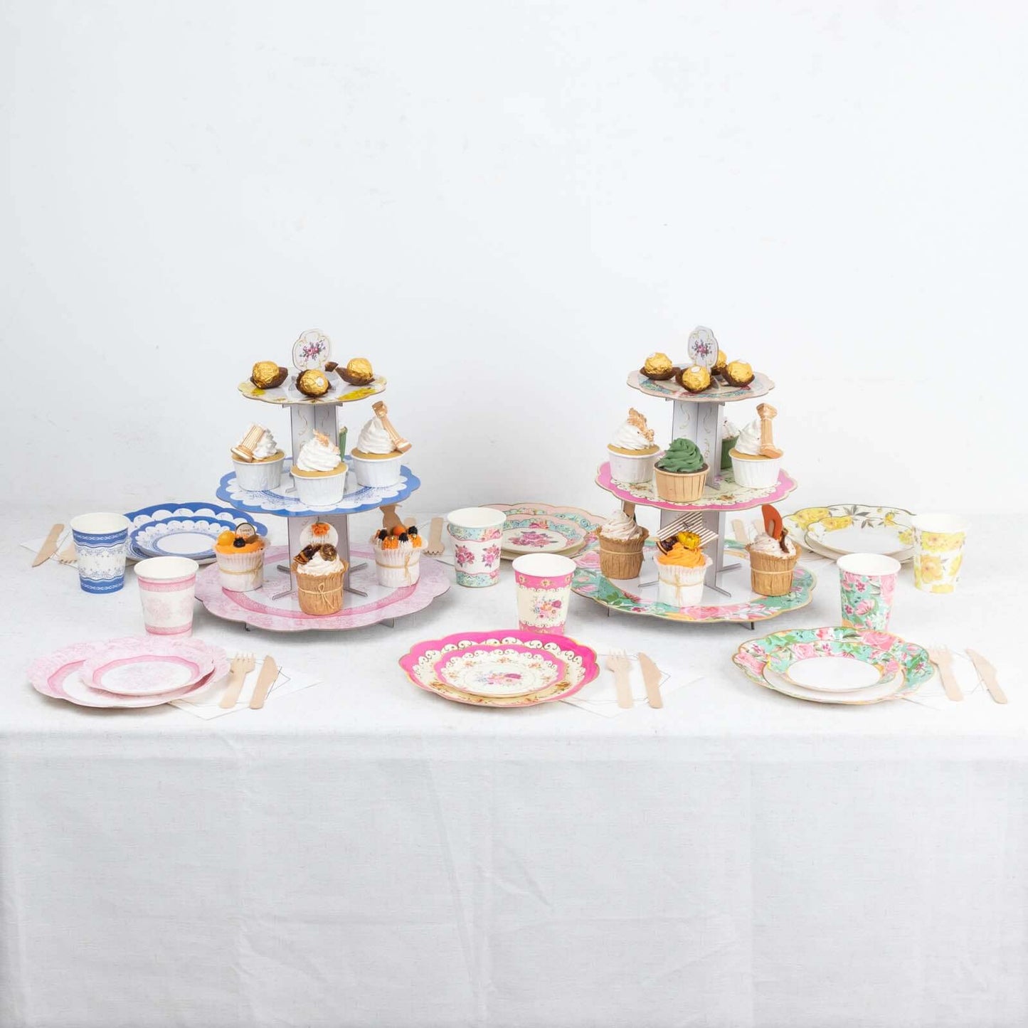 24-Pack Paper Cup and Saucer Set in Mixed Vintage Floral Print - Disposable Tea Party Supplies Kit for Baby Showers & Birthdays