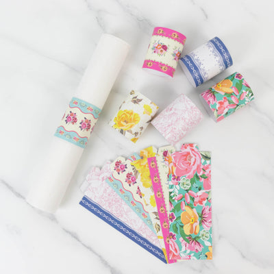 48-Pack Disposable Napkin Rings in Mixed Vintage Floral â€“ Elegant Paper Napkin Holder Bands for Tea Parties, Weddings & Special Occasions