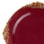 10-Pack Plastic 10" Round Dinner Plates in Burgundy with Gold Leaf Embossed Rim - Disposable Vintage Baroque Style Plates