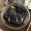 10-Pack Plastic 8" Square Dessert Plates in Black with Gold Marble Design - Disposable Appetizer Salad Party Plates