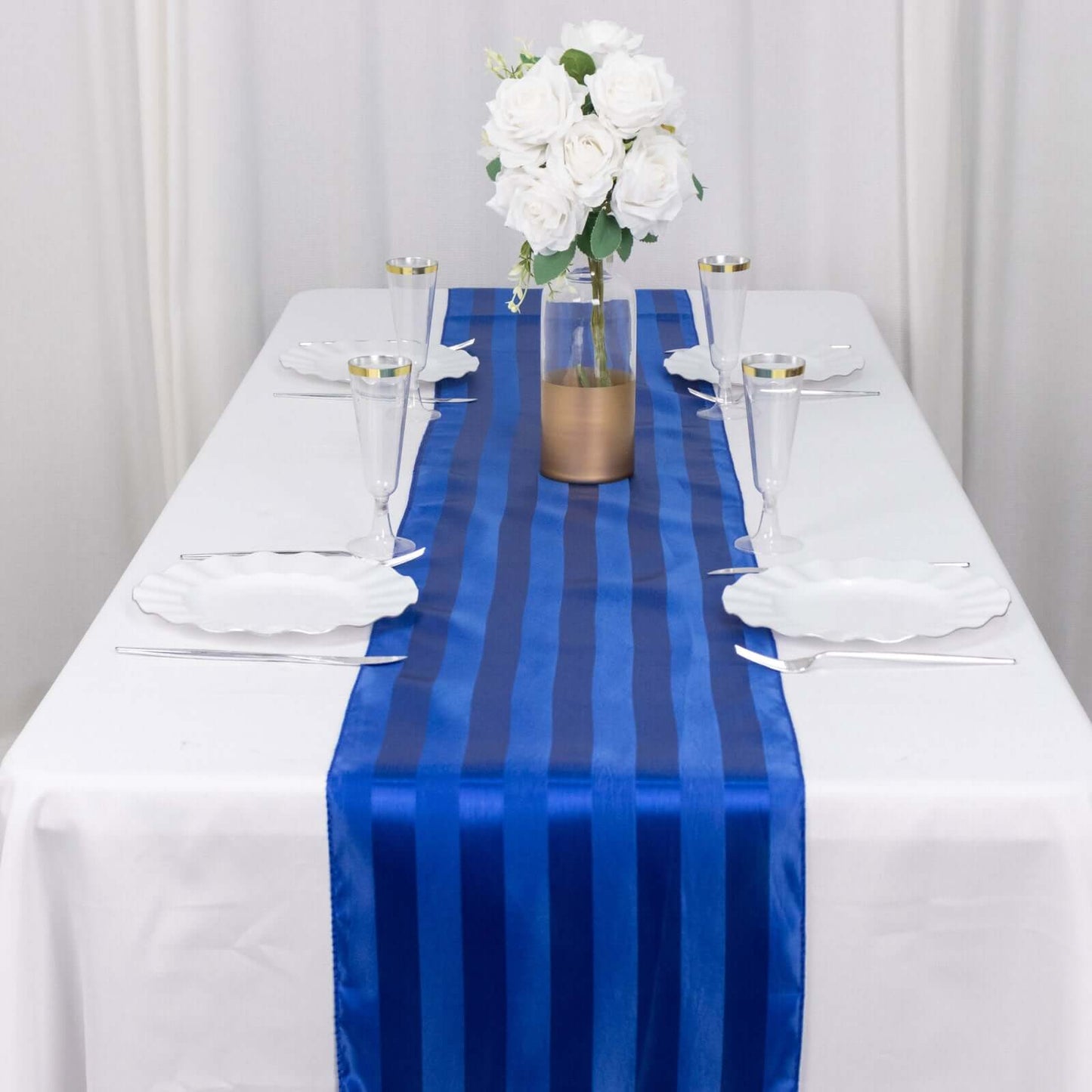 Satin 12"x108" Table Runner Royal Blue - Stripe Table Decor