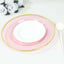 10-Pack Economy Plastic Round Charger Plates 12" in Transparent Blush with Wide Gold Rim, Decorative Dinner Party Serving Plates