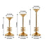 Set of 3 Taper Candlestick Holders Gold Metal with 3 Disk Pedestal Design - Decorative Centerpieces 9", 11", 13"