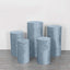 Set of 5 Dusty Blue Crushed Velvet Cylinder Pedestal Stand Covers, Premium Pillar Prop Covers