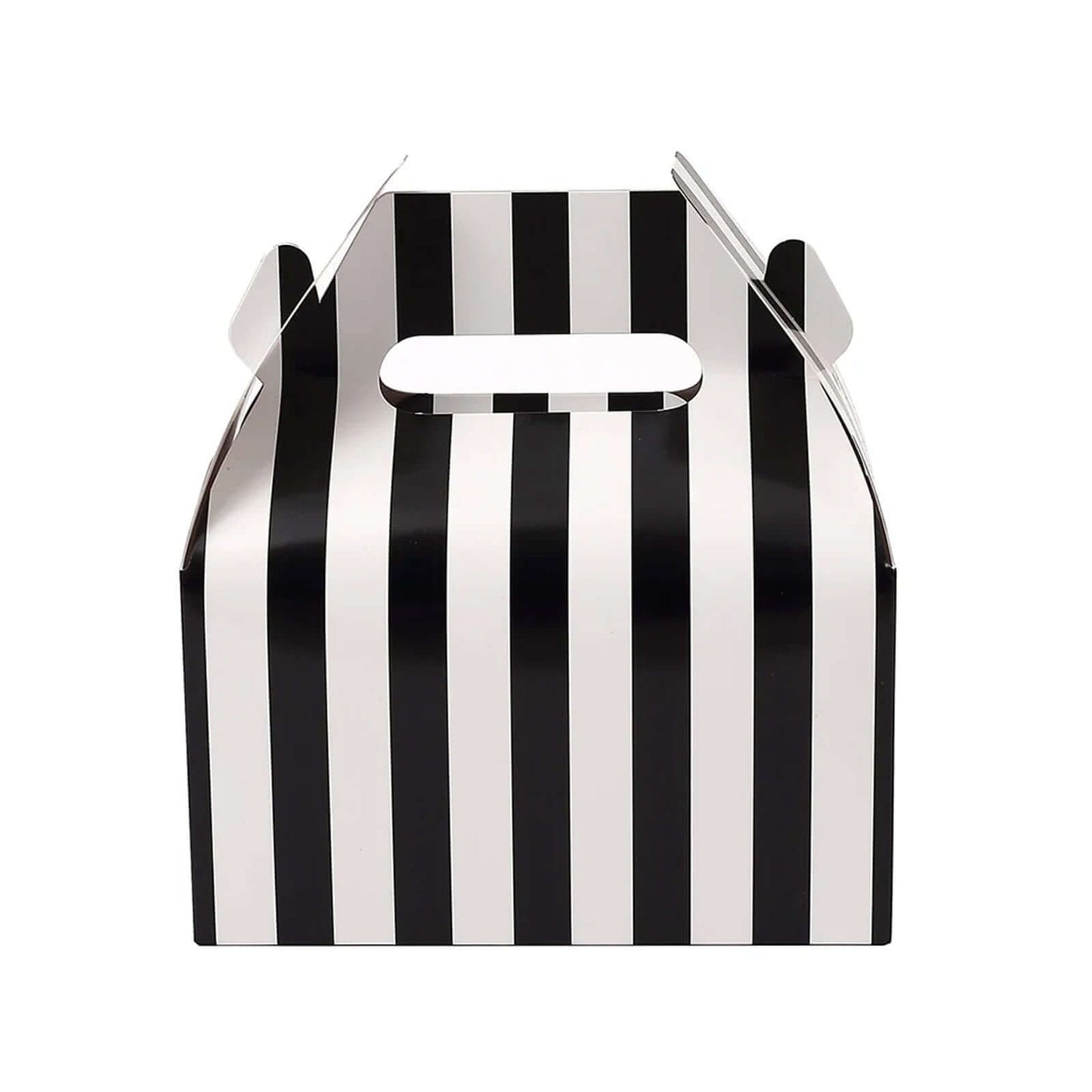 25 Pack White Black Striped Candy Gift Tote Gable Boxes, Party Favor Treat Bags - 6"x3.5"x7"
