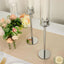 2-Pack Silver Metal Taper Candlestick Holders, Clear Glass Hurricane Candle Stands With Chimney Candle Shades 20"