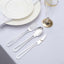 24-Pack Plastic Utensil Set with Modern Hollow Handle Design Silver - Disposable Silverware 7"