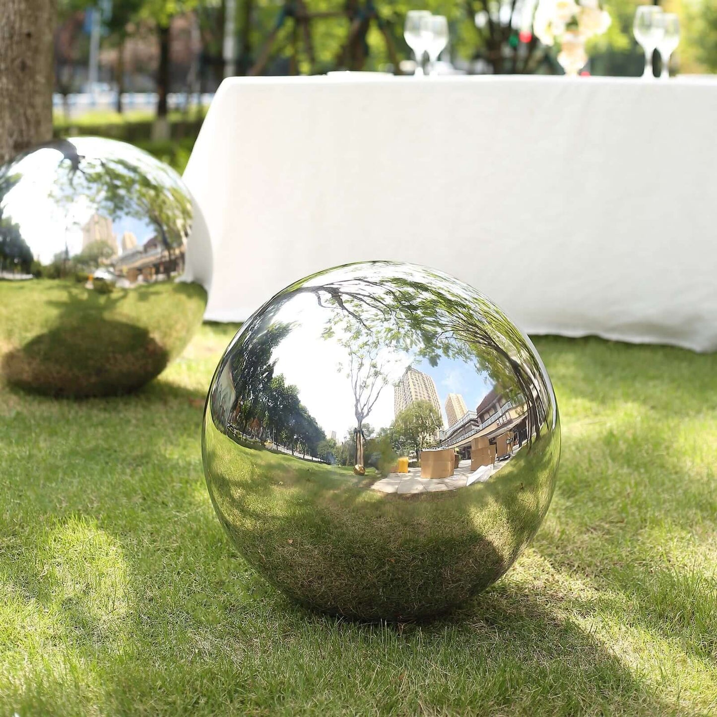 Gazing Globe Mirror Ball Reflective Hollow Stainless Steel Silver Sphere - Decorative Garden Accent Piece 20"