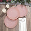 10-Pack Plastic 8" Round Dessert Plates in Dusty Rose with Gold Rim - Glossy Disposable Appetizer Salad Plates