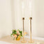 2-Pack Gold Metal Taper Candlestick Holders, Clear Glass Hurricane Candle Stands With Chimney Candle Shades 24"