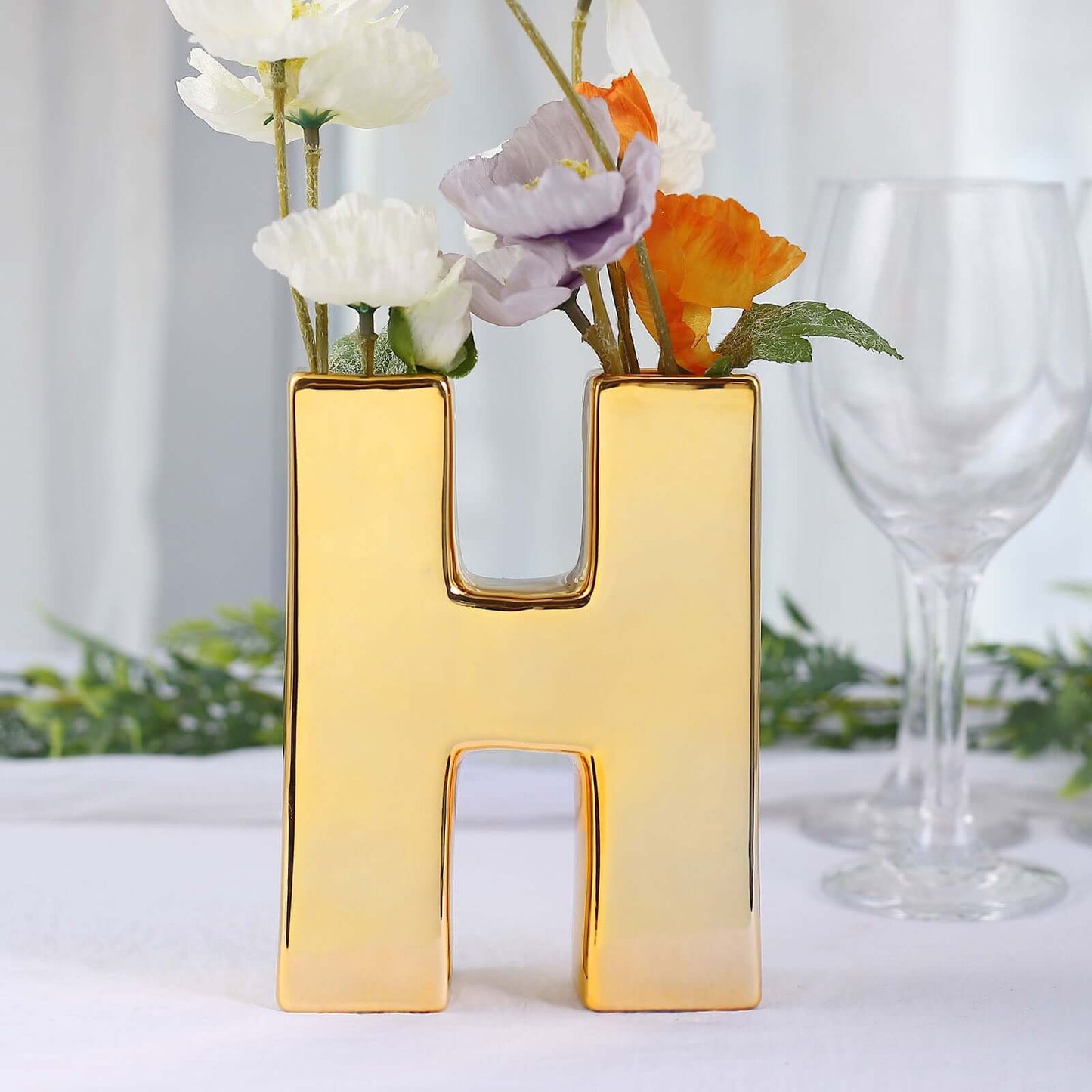 Shiny Ceramic Vase Letter "H" Gold Plated - Chic Bud Planter Pot for Events & Decor 6"