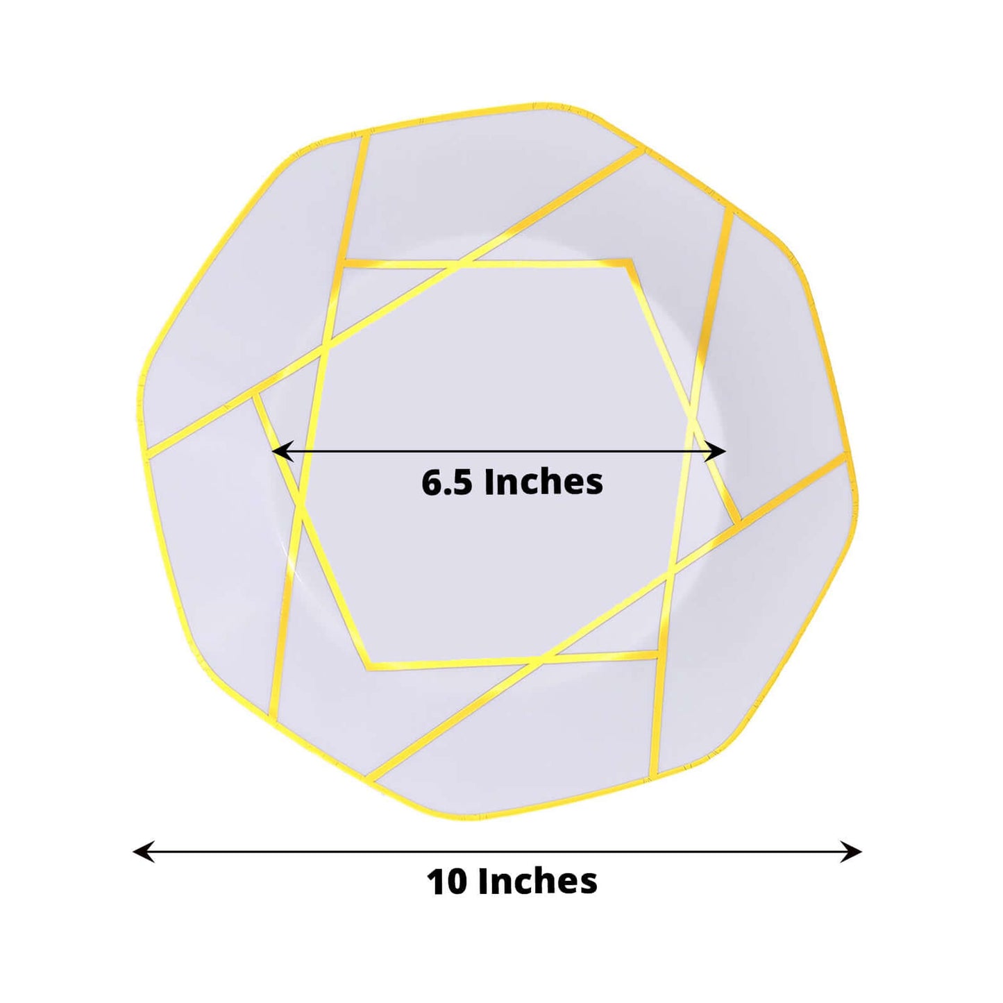 10-Pack Plastic 10" Octagon Dinner Plates in White - Modern Disposable Party Plates with Gold Geometric Design for Special Occasions & Celebrations