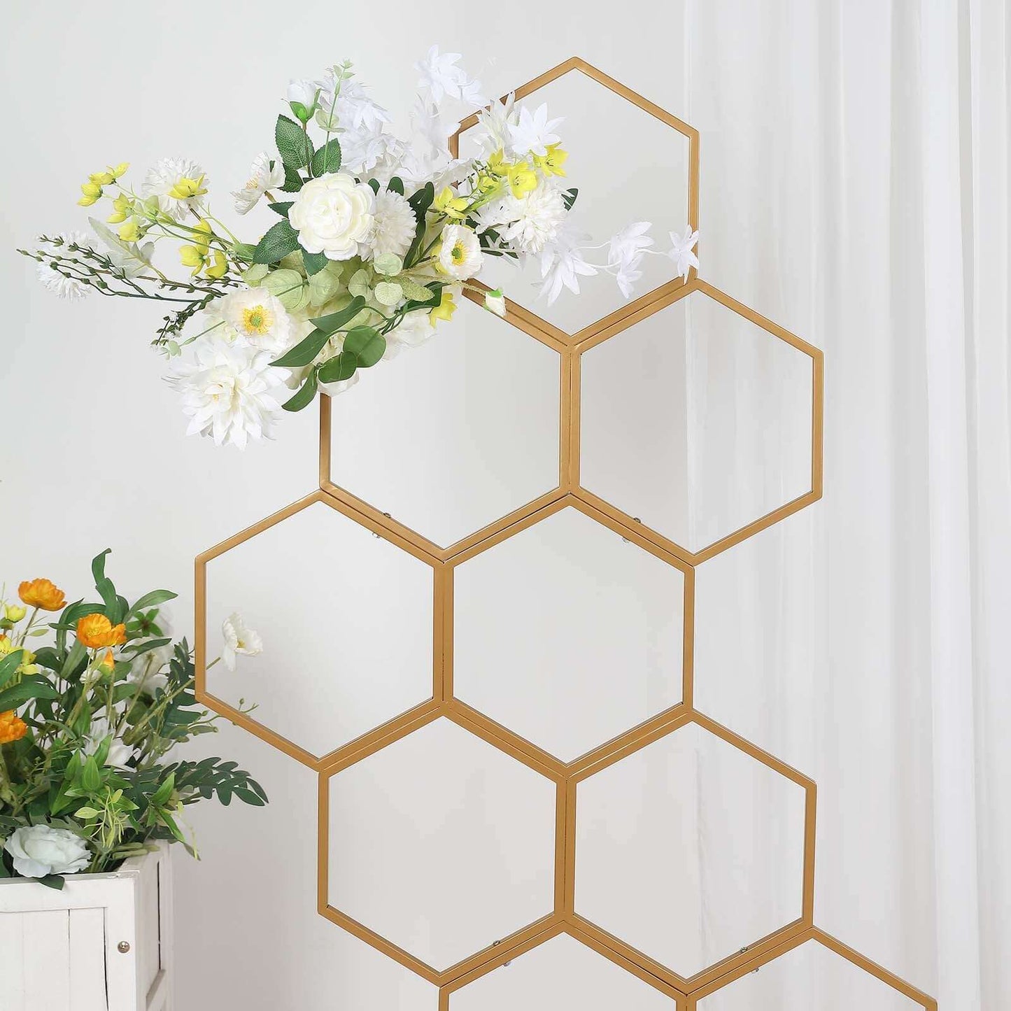 6ft Gold Metal Honeycomb Wedding Flower Frame Backdrop Stand, Floor Standing Balloon Display Arch