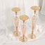 Set of 3 Metal Pedestal Stands with Crystal Ball Flower Bowl Design Gold - Pillar Candle Holders 20", 23", 25"