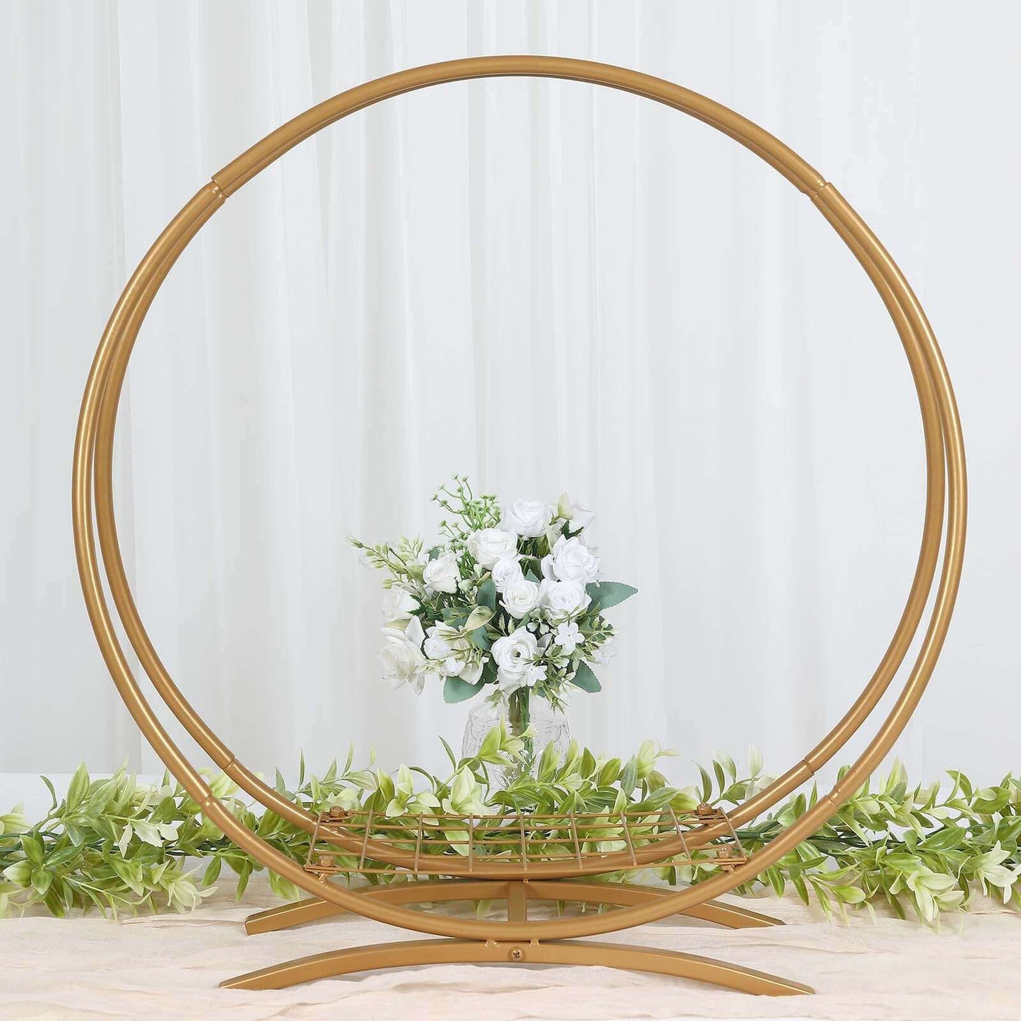 Double Frame Hoop Table Centerpiece Metal Gold - Wedding Cake Display & Flower Stand 24"
