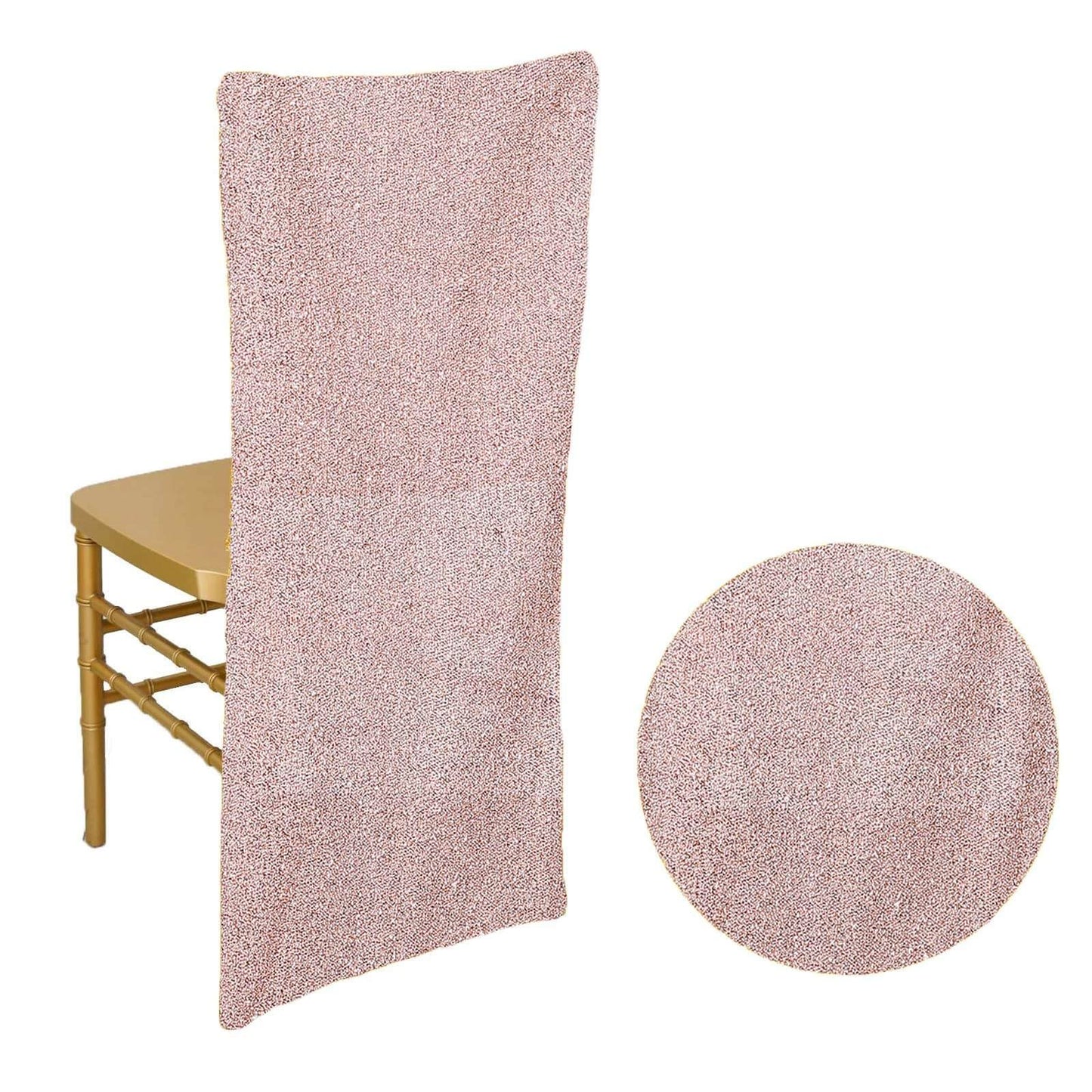 Stretch Spandex Chair Back Slipcover with Metallic Shimmer Tinsel Rose Gold - Durable Chiavari Chair Back Cover