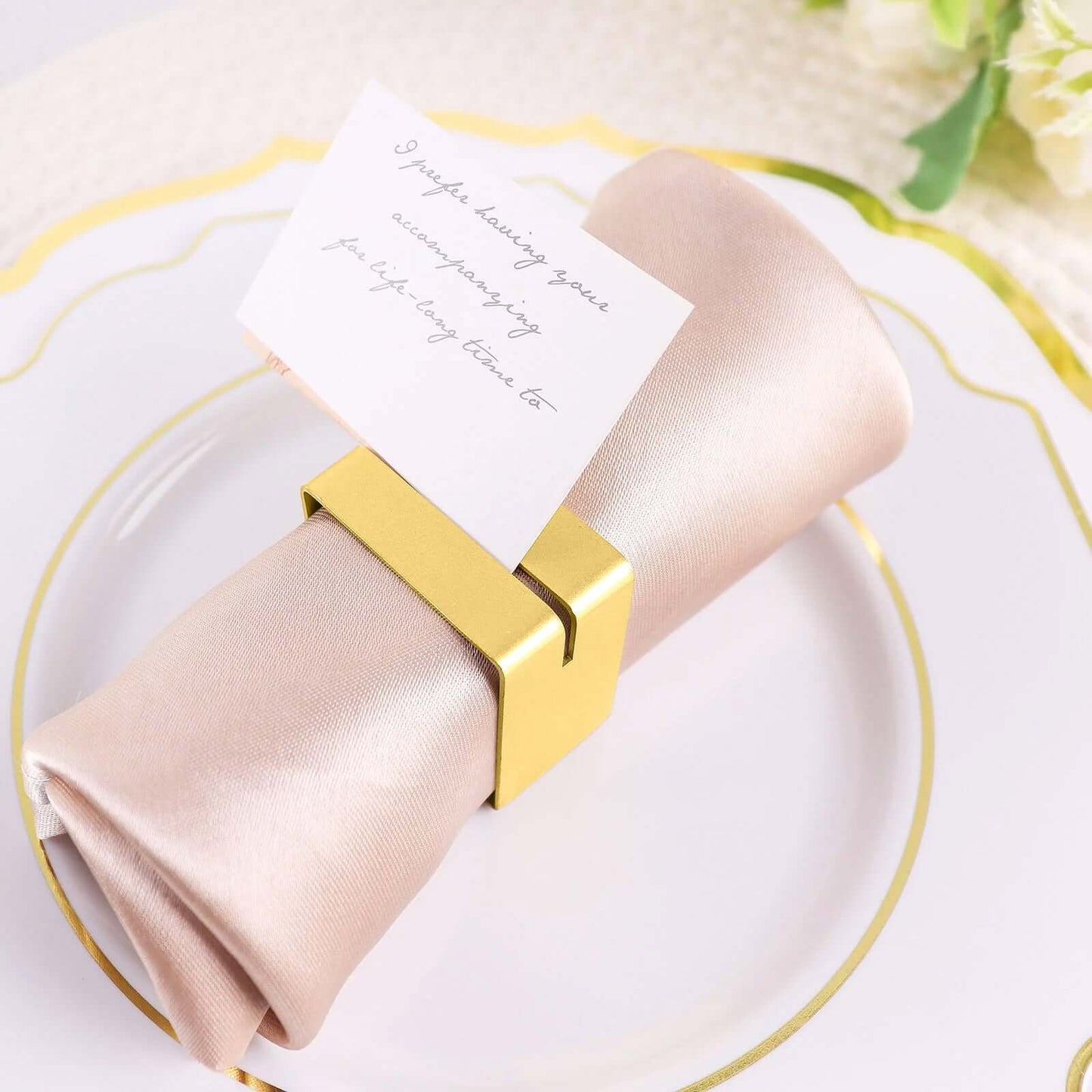 4 Pack Matte Gold Metal Square Napkin Rings with Place Card Holder, Modern Design Multipurpose Napkins Rings