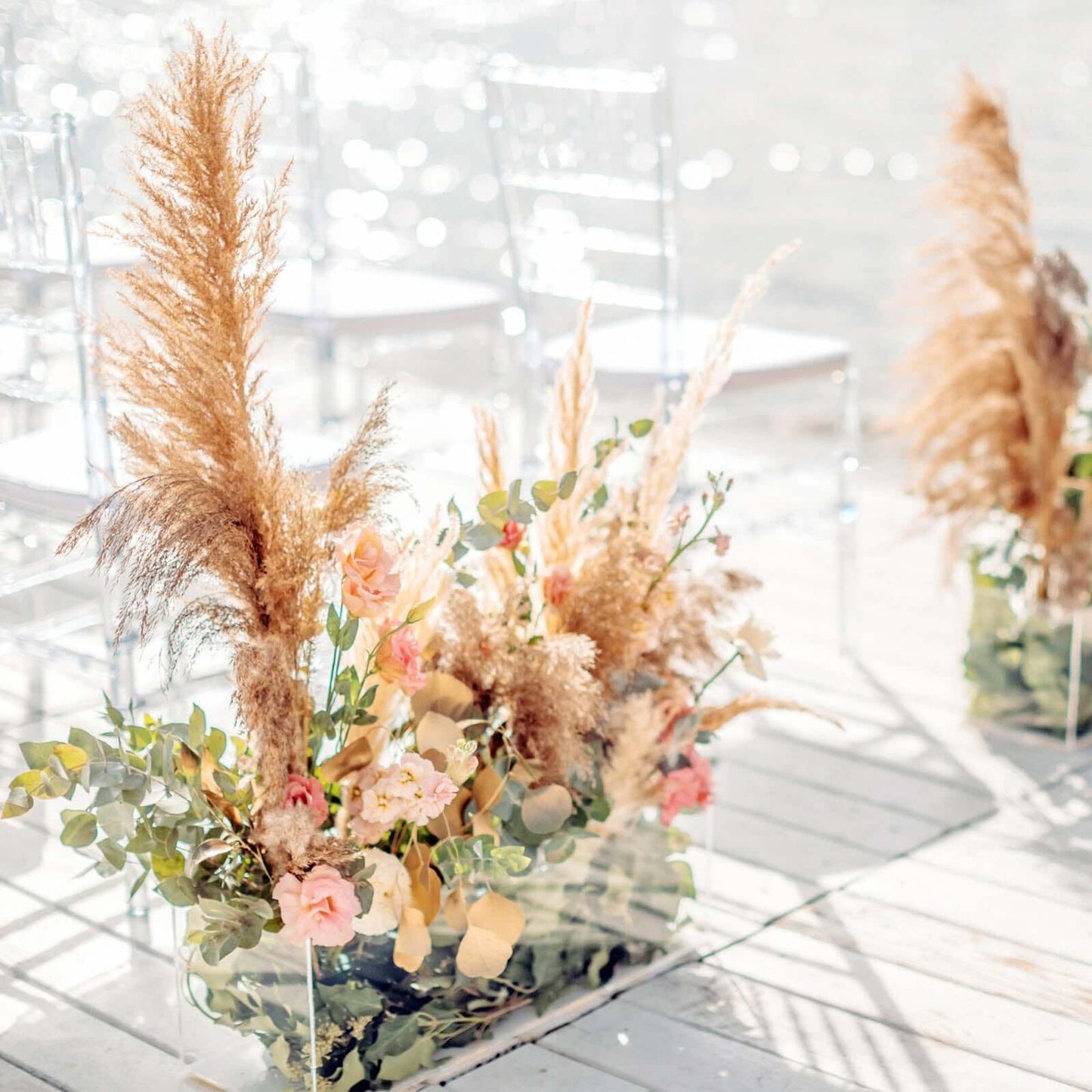 6 Stems Natural Dried Pampas Grass Decor Wheat Tint - Tall Plant Sprays for Boho Chic Vase Displays Backdrops & Event Styling 49"