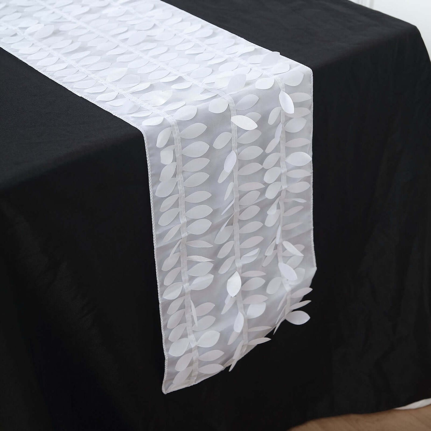 Taffeta Fabric 12"x108" Table Runner White 3D Leaf Petal - Stylish Wedding Decor