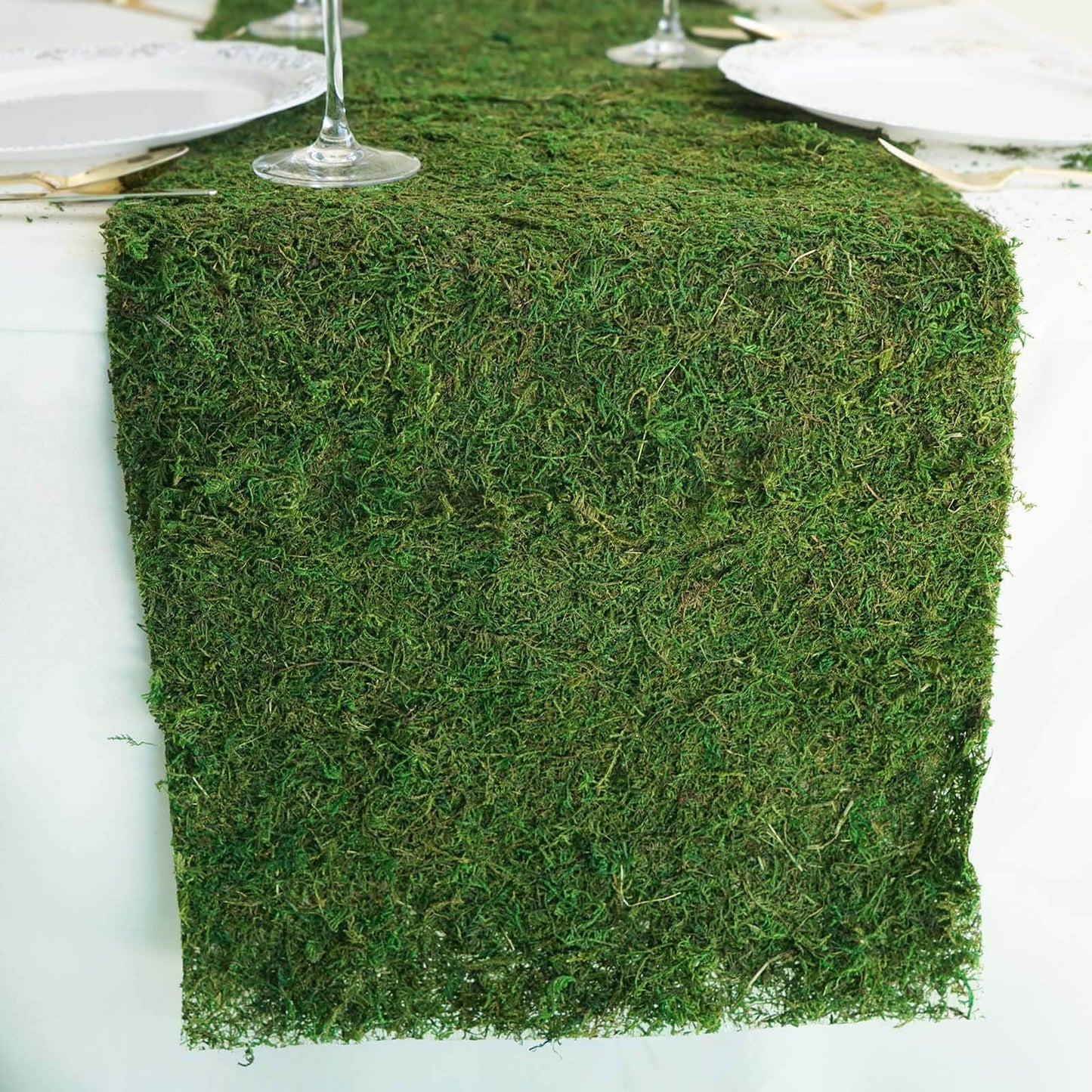 Moss 14"x48" Table Runner Green - Natural Preserved Design with Fishnet Grid for Unique Events - Linen Luxes