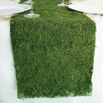 Moss 14"x48" Table Runner Green - Natural Preserved Design with Fishnet Grid for Unique Events - Linen Luxes