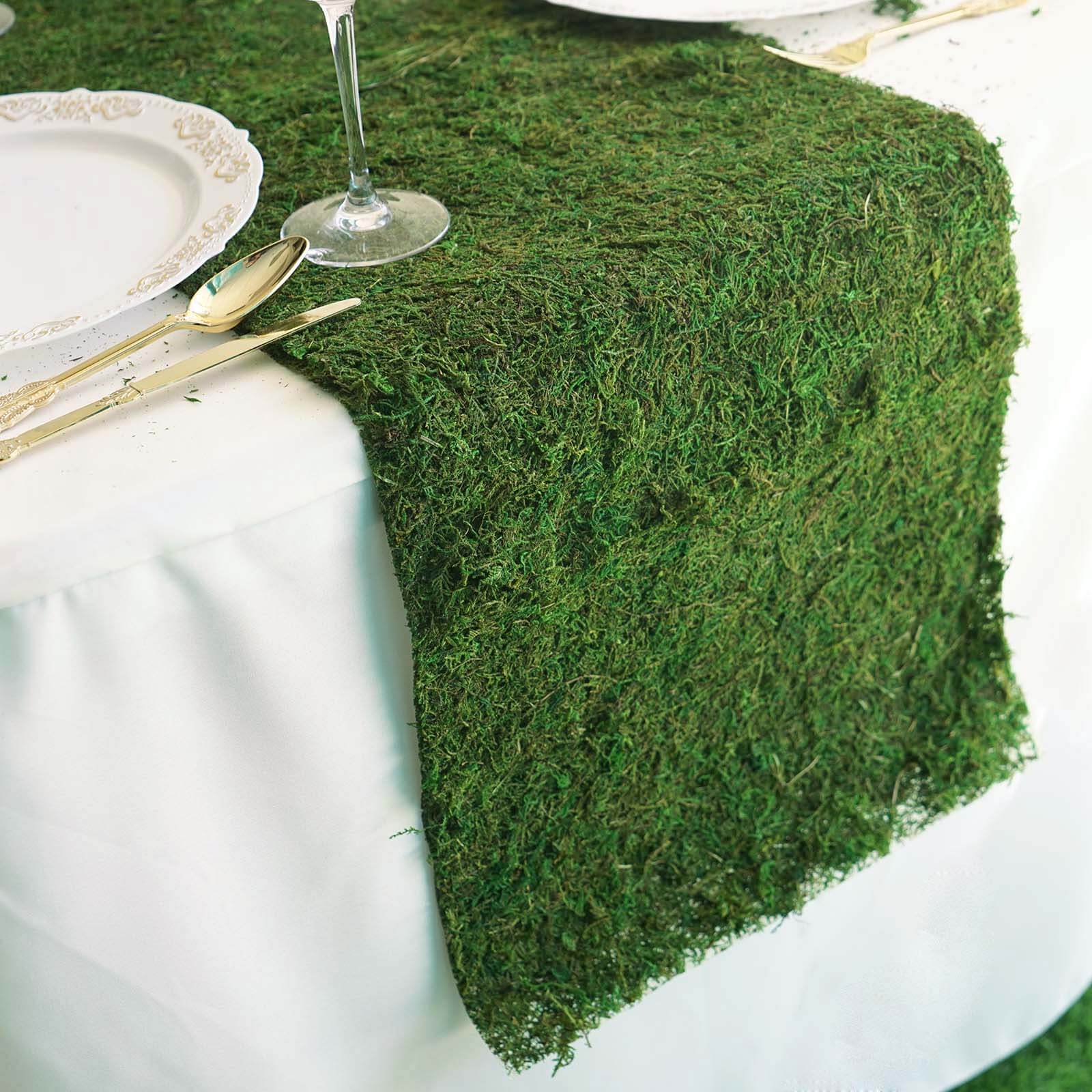 Moss 14"x48" Table Runner Green - Natural Preserved Design with Fishnet Grid for Unique Events - Linen Luxes